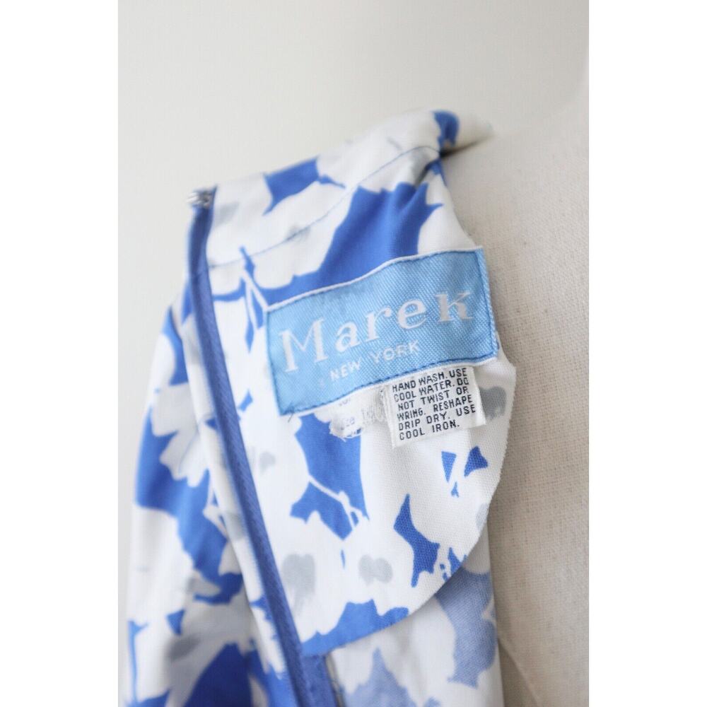 Vintage 1970s Marek New York Midi Dress Blue Floral Print Long Sleeve - Picture 11 of 11